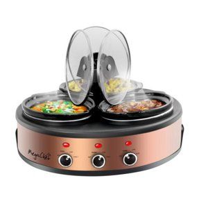 MegaChef Triple 1.5 Quart Slow Cooker and Buffet Server in Copper